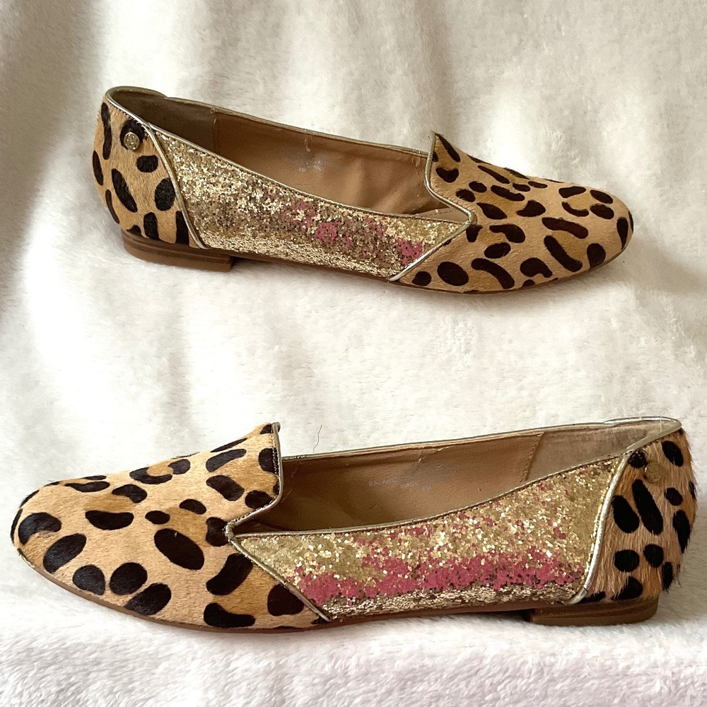 Leopard Print IMAN calf hair glittery slip On Block Heel Flats Size 8M - Picture 3 of 14